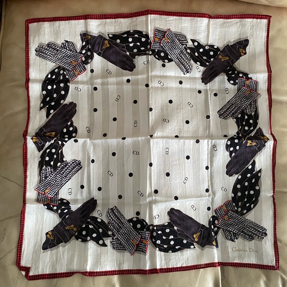 Vintage Christian DIOR Small Scarf Neck Hair Cotton Glove Print - Picture 3 of 10